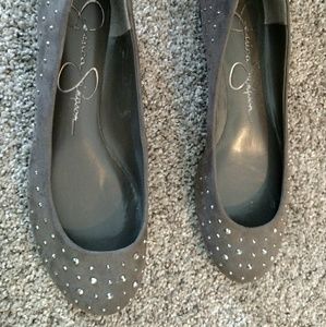 Jessica Simpson gray flats with rhinestones